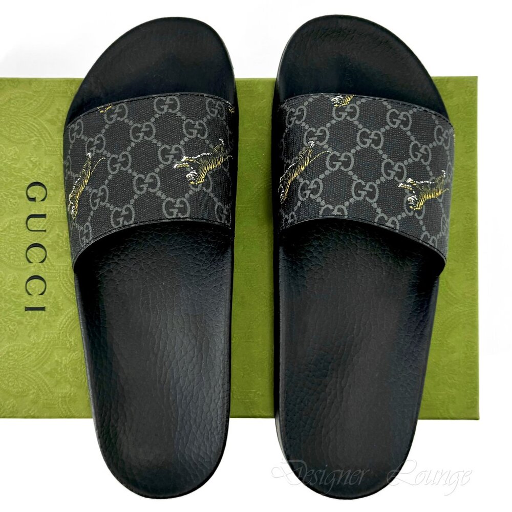 SOLD! NEW GUCCI Men's GG Supreme Tiger Print Black Slides Sandals 7 G / US 7.5 - Picture 11 of 11